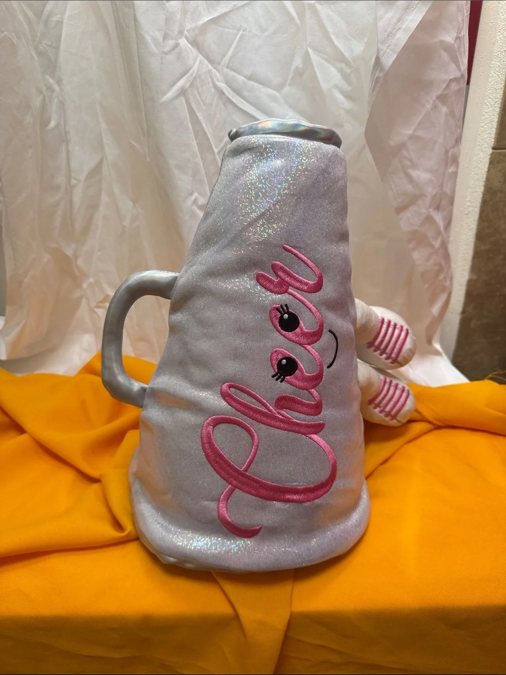 Silver Cheer Travel Plush Bag with Pink Embroidery